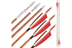 SURWOLF 31 Zoll Carbonpfeil mit 4 Zoll Natürliche Feder 500 Jagdpfeile mit austauschbarer Pfeilspitze für Compound und Recurve-Bögen, 12/6 Stück