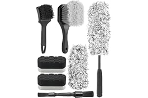 Fantasticlean 7 Pezzi Kit Pulizia Auto, Spazzola per Cerchi in Microfibra, Spazzole per Ruote e Pneumatici, Pennello Detailing a Doppia estremità, Tamponi di Lucidatura per Lavaggio e Cura dell'Auto