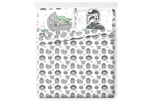Jay Franco Star Wars The Mandalorian The Cutest Bounty - Set di 4 lenzuola matrimoniali in 100% cotone, include lenzuolo con angoli, lenzuolo e federe