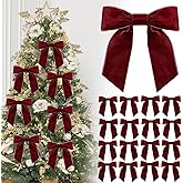 16P Christmas Burgundy Velvet Ribbon Gift Bows,4.3" Red Velvet Bows with Twist Ties,Christmas Tree Bow,Vintage Wedding Velvet