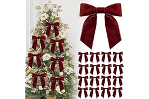 AISSZHAO 16P Christmas Burgundy Velvet Ribbon Gift Bows,4.3" Red Velvet Bows with Twist Ties,Christmas Tree Bow,Vintage Wedding Velvets BowXmas Wreaths Garland Velvets Ribbon for Pretied Gift Wrapping Bows