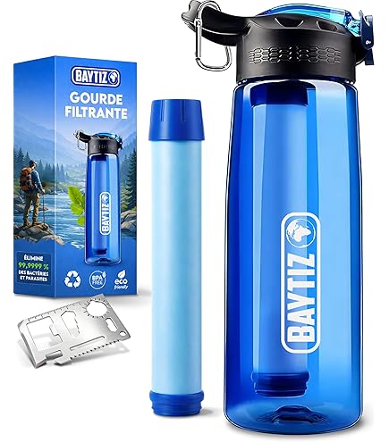 LifeStraw Go Series – Bouteille filtrante à eau en acier inoxydable à double paroi sans BPA pour voyage et usage quotidien Bleu islandais 532 ml
