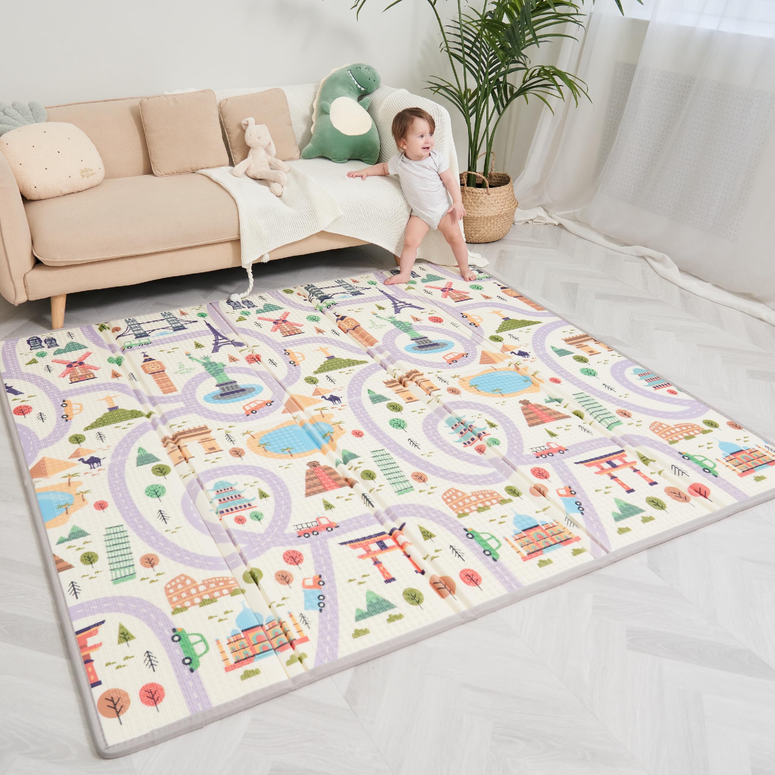 Alfombra Bebe Acolchada Plegable 180x200x1.5cm- Gimnasio Bebe - Manta De Juegos Bebe - Manta Actividades Bebe Impermeable Reversible - Tapete De Actividades Bebe - Gimnasio Infantil Bebe - Regalo Bebe - 1