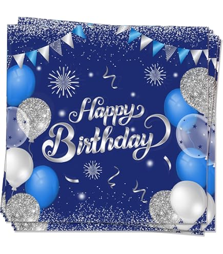Papierservietten "Zahl 21" - 16,5 Cm Glitzer Blau & Silber Geburtstags-Servietten (16 Stück)