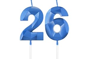 MCISKIN Candele blu reale per 26° compleanno, candela 3D numero 26 per torta, decorazioni per 26° compleanno per ragazzi e ragazze, candele decorazioni blu Torta Topper per feste Suppie
