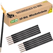50 Stück Wachsfackeln – 45 Min Brenndauer, Inkl. Holzgriff & Tropfschutz, Made In Germany