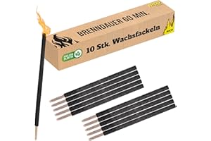 Nico Feuerwerk® 10 Stück Wachsfackeln, Brenndauer 60 Min. I hochwertige Fackeln aus Wachs mit Handschutz für Erwachsene & Kinder I Garten-Fackel für Outdoor Party, Event, Nacht-Wanderung