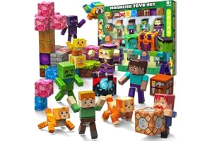 28 Delar Magnetfigurer och Magnetiska Byggklossar, 8 Mänskliga Figurer, 2 Fåglar, 2 Djur & 16 Magnetkuber, 360° Roterbara Led