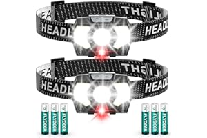 Lsnisni Torcia Frontale a Pile LED, 1500 Lumens Lampada da Testa, 7 modalità con Luce Rossa, 6 Batterie AAA Incluse, Angolo Regolabile, IP×5 Impermeabile per Campeggio, Corsa, Pesca(2 Pezzi)