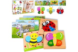WOHOT Giochi Bambini 1 2 3 4 Anno, 7pcs Puzzle in Legno per Bambini, Giochi Montessori Puzzle Educativo, Giocattoli Regalo Bambini