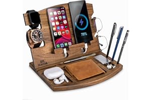 ‎TESLYAR TESLYAR Stacja dokująca do telefonu, na klucze, portfel, torebkę, naturalne drewno orzechowe, organizer zegarków dla męża i żony, na rocznicę, ukończenie szkoły, dla taty, na urodziny, na szafkę nocną