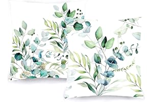 Decoratea Fundas Cojines 50x50 - Fundas de Cojín Decorativo (Juego de 2) para Sofá, Cama, Silla, Salón, Coche. Muy Suaves, Modernas y con Cremallera Invisible (Flores Verdes)