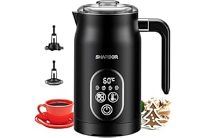 SHARDOR Milk Frother Electric,4 Temperature Setting,4 in 1 Functions Milk Steamer & Warmer,2 Whisks for Milk,Hot Chocolate,Latte,Cappuccinos,Matte Black
