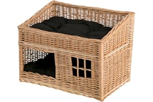 E-WICKER24 ALLES AUS WEIDE Panier pour Animaux en Osier tressé, Maison en Osier à Deux étages avec Deux Coussins