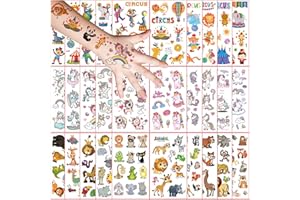 FLYFTREY 30 Hojas Tatuajes Temporales para Niños, Tema Unicornio Animal Circo Tatoos Infantiles Impermeable Respetuoso Con la Piel, Tatuajes Regalos de Cumpleaños Festivales Fiestas Gift Bag Filler