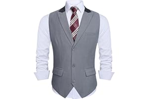 HISDERN Gilet da Uomo Formale Elegante Gilet da Abito Gilet Uomo Casual Con Colletto In Contrasto Colore per Matrimonio Festa Cerimonia XS-4XL