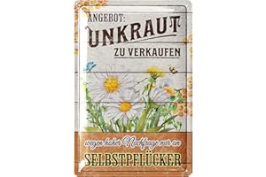 LANOLU Retro Blechschild UNKRAUT Blechschilder Garten mit Sprüchen - nostalgische Dekoration als Gärtner Geschenke - Retro Deko Vintage Metallschild Garten in Holz Optik 20x30cm