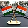 OPZET INDIA Double Sided Indian Flag Cross Design Dashboard Stand for Cars, Tables