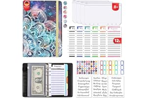 VOMKELA Planificateur budgétaire allemand - Format A6 - En cuir synthétique - Organiseur pour économiser de l'argent - Avec 12 planificateurs budgétaires, 12 enveloppes transparentes - 14 planificateurs