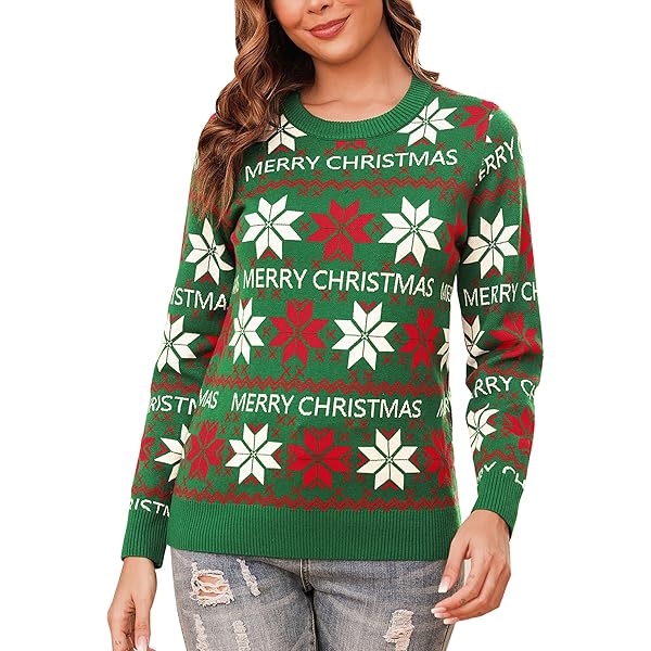 Aseniza Weihnachtspullover Damen Herren - Rentier Elch Design Mit Rundhalsausschnitt