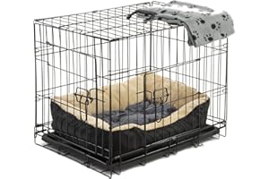 Alphapet® Heavy Duty Pet Dog Cage INCLUDING FITTED FLEECE BED AND BLANKET Puppy Rabbit Animal Car Cage Crate Foldable Carrier Run Hutch Available in 5 Sizes (Small (24") with Bed)
