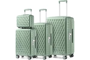 Sea choice Set de Bagages Renforts d'angle Valises à Coque Dure Lot de 4 Valises de Voyage avec Vanity Polycarbonate Rigide 8 roulettes avec Serrure TSA Bagage 4pièces(55cm/65cm/75cm)(GEYAO Vert)