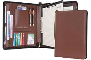 Wason Porte-documents A4 avec Fermeture Éclair - Padfolio en Cuir PU avec Classeur à Anneaux Détachable et Support Bloc-Notes, Organiseur Conférence Multi-Poches pour Bureau Voyage École(Café)