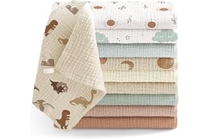 ‎BEARMOSS Bearmoss10 Stück Baby Musselin Waschlappen Moltontücher 100% Baumwolle Weiche Spucktücher Baby,Atmungsaktiv und Extrem Saugfähig Musselin Tuch für Saugstark Mulltücher 25 x25cm(BraunGrün)
