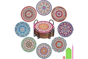 SDYGDB 8Pcs DIY Diamond Coasters Kit with Holder 4 Inch Rhinestone Painting Coasters Reusable Diamond Drawing Cup Mat Colorful Crystal Art Painting Cup Pad Crafts for Kid Adult Beginner(8pcs)