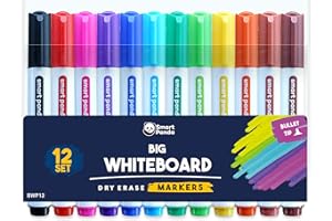 SMART PANDA Rotuladores para Pizarra Blanca de SmartPanda – Punta de Bala – Borrado Seco, Ideal para el Hogar, Escuela u Oficina – Juego de 12 Colores Variados