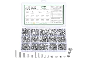 YOUYIDUN 790 Pcs M3 M4 Screws Set, Countersunk Bolts and Nuts, Flat Head Machine Screw Nut and Bolt with Washers, Cross Head screws bolts and nuts Assortment Kit(M3 M4, Silver)