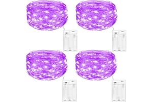 kolpop Guirnalda Luces Pilas, Luces LED Pilas[4 PCS], Luces LED Habitacion 5m 50 LED Luces de Cadena Micro con Pilas de Alambre de Cobre para Decoración Interior Bodas Fiesta de Navidad (Púrpura)