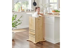 LITTLE HELPER The Safest Learning Tower | FunPod Kitchen Helper Stool for Toddlers | Height‑Adjustable Enclosed Learning Tower | Natural