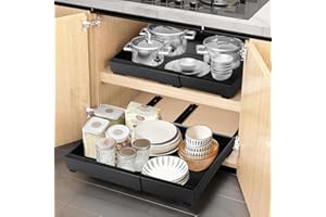 Auauraintt Szuflada Teleskopowa, Wysuwana Szuflada Kuchenna, Regulowana Szerokość Teleskopowa Szuflada 32-52 Cm, Wysuwana Szuflada Kuchenna, Bez Wiercenia I Przybijania, Do Kuchni, łAzienki, Salonu