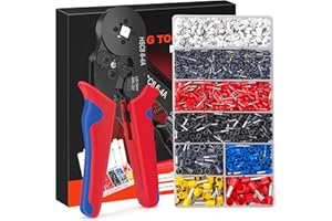 JOEJONI Terminales eléctricas para prensar, 0,25 – 10 mm² pinza para engarzar, trinquete autoadyuvable, pinza de prensado eléctrica, pinza prensada con 1800 terminales para electricistas, reparadores, etc