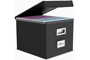 FINEW Boîte de rangement pliable en tissu avec couvercle - Pour dossiers suspendus au format A4 - Boîtes de rangement pour bureau - Boîte pliable pour les familles - Noir