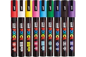 Posca - Standard PC-5M Acrylic Paint Pens (9pc), Multi Surface Markers for Windows, Glass, Graffiti, Fabric, Rock Painting, Canvas, Wood, Metal, Fabric, Colouring, Arts & Crafts, with 4 Stickers