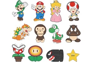 wopin 12 Stücke 5D Diamond Painting Set DIY Mario Diamant Aufkleber Kit handgemachte digitale Diamant Kunst Handwerk Mosaik Aufkleber, Malerei von Zahlen Kits für Erwachsene Anfänger
