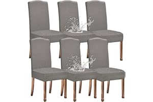 KELUINA Stretch Water-Repellent Twill Jacquard Dining Room Chair Covers Home Decor,Chair Covers for Dining Room Chairs Restaurant Hotel Ceremony (Light Gray,6 Pieces)