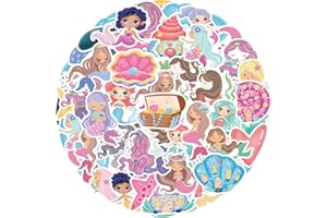 ‎HIBARBY Meerjungfrau Sticker Set 50 Stück, Graffiti Wasserdichte Vinyl Cute Mermaid Aufkleber für Laptop, Wasserflasche, Reisekoffer, Handyhülle, iPad, Tagebuch, Scrapbook, Kinder Jugendliche