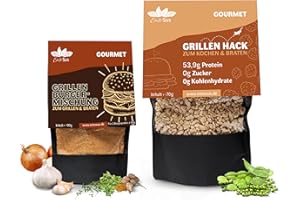 ‎ENTOSUS EntoSus - Grillen Hack und Grillen Burgermischung | Hackfleisch, Fleischersatz, Burger Patties, Proteinreich, nachhaltig, lokal produziert in Deutschland (1x 70g & 1x 90g, Gourmet Koch Duo)