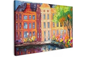 MuchoWow© Canvas Wall Art 47"x31" / 120x80 cm Decor Paintings Prints framed on Canvas Decorations Wallart Oil painting - Amsterdam - Art - Colourful