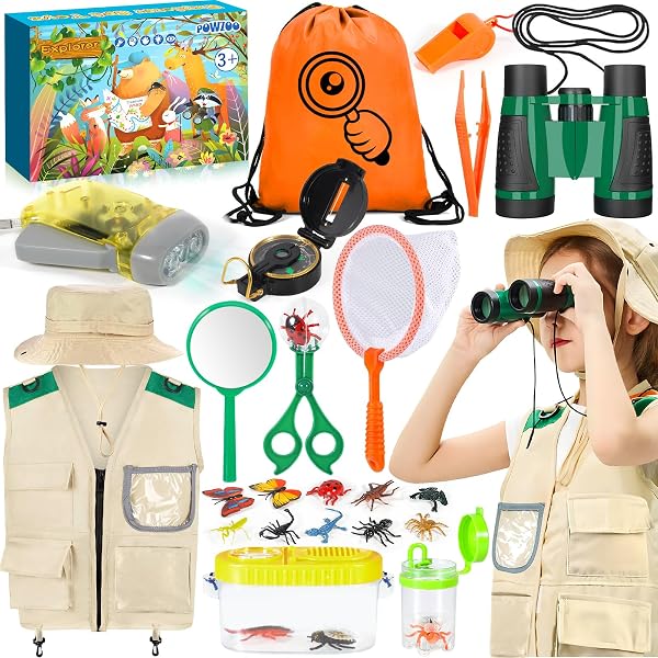 Kit D'explorateur Pour Enfants - Boussole, Jumelles, Loupe Dans Valisette En Bois - Jouet Nature Dès 3 Ans