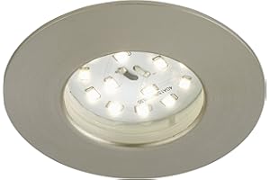 ‎BRILONER Briloner Leuchten 7231-012 LED Einbauleuchte, dimmbar, Einbaustrahler, LED Strahler, Spots, Deckenstrahler, Deckenspot, Lampen Wohnzimmer, LED Einbaustrahler 230v, Deckeneinbauleuchten, 5,5 Watt, 470 Lumen, Badezimmer / Bad geeignet IP44, energiesparend, rund, matt-nickel
