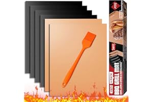 COZII BBQ Tapis de Cuisson, 6 pièces de 40x33CM Tapis de Cuisson Pour Gril à gaz Tapis de Cuisson Papier Réutilisable, Tapis de Cuisson anti-adhésif en Téflon Plaque de Cuisson, sans PFOA