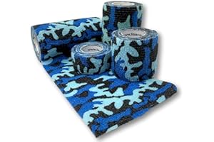 LisaCare Camo-Mix Bendaggio Coesivo Blu Bendaggio Sportivo Bendaggio Autoadesivo Fissaggio Elastico - Set di 4-2,5-10cm di larghezza x 4,5m