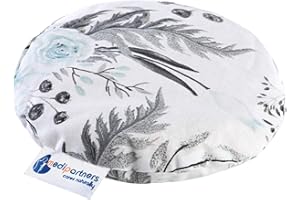 Medi Partners Cherry Stone Cushion Heat Pillow for Babies 180g Round 15cm Eco Natural 100% Cotton Heat and Cold Therapy Massage Therapy (Grey Flowers)