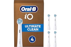 Oral-B iO Ultimate Clean Brossettes Blanches De Rechange, Rondes, S’Adaptant Aux Dents, Éliminent La Plaque Dentaire, Compatibles Avec Les Brosses Électriques Magnétiques, Emballage Carton, Lot de 4