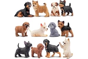 EYSCOTA 12PCS Dog Figurines, Realistic Plastic Puppy Figurines, Hand Painted Emulational Tiny Dogs Animals Toy, Dog Cake Topper Christmas Birthday Gift for Kids & Toddlers