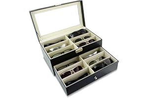 Grinscard Brillenbox zur Aufbewahrung von 12 Brillen - Schwarz/Weiß ca. 34 x 19 x 16 cm - Sonnenbrillen Präsentation Showcase